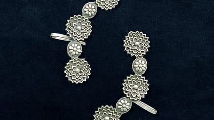 Bilasita Navaratri Collection Floral Kaanphool Ear Cuff | Oxidised Silver Finish | Ethnic Festive Wear