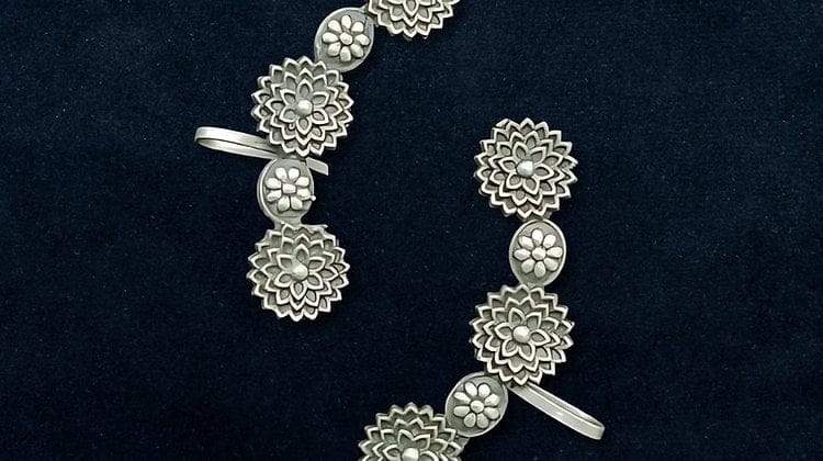 Bilasita Navaratri Collection Floral Kaanphool Ear Cuff | Oxidised Silver Finish | Ethnic Festive Wear