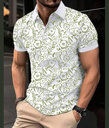 Eyebogler Pack of 1 Cotton Blend Regular Fit Printed Half Sleeves Men's Polo T Shirt ( White )