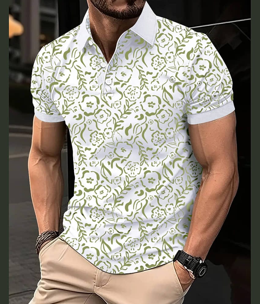 Eyebogler Pack of 1 Cotton Blend Regular Fit Printed Half Sleeves Men's Polo T Shirt ( White )