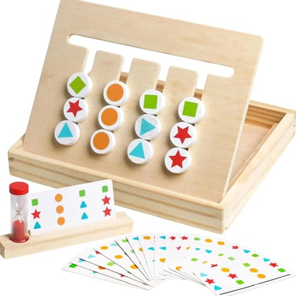 Montessori Slide Matching Puzzle Game Shape Shuffle for Kids 2-Sided Logic Game for Sorting 4+ Years (Box Brain Teaser)