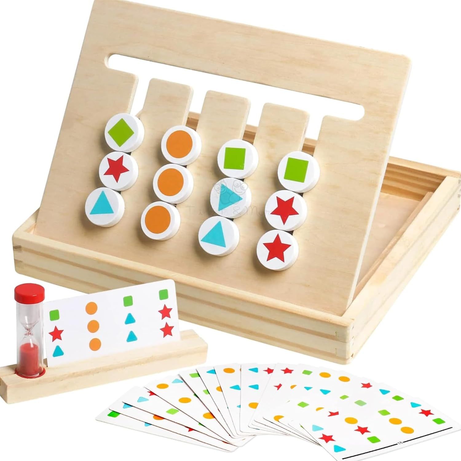 Montessori Slide Matching Puzzle Game Shape Shuffle for Kids 2-Sided Logic Game for Sorting 4+ Years (Box Brain Teaser)