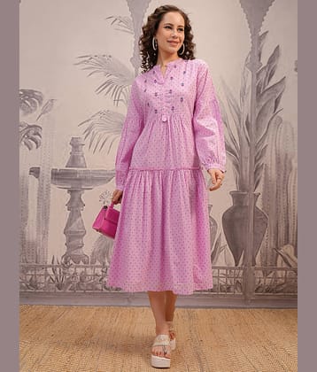 Vishudh Women Cotton A-line Dress ( Pink )