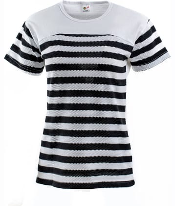 VEE SAA Women Cotton Striped Regular Fit Round Neck T-Shirt ( Black )