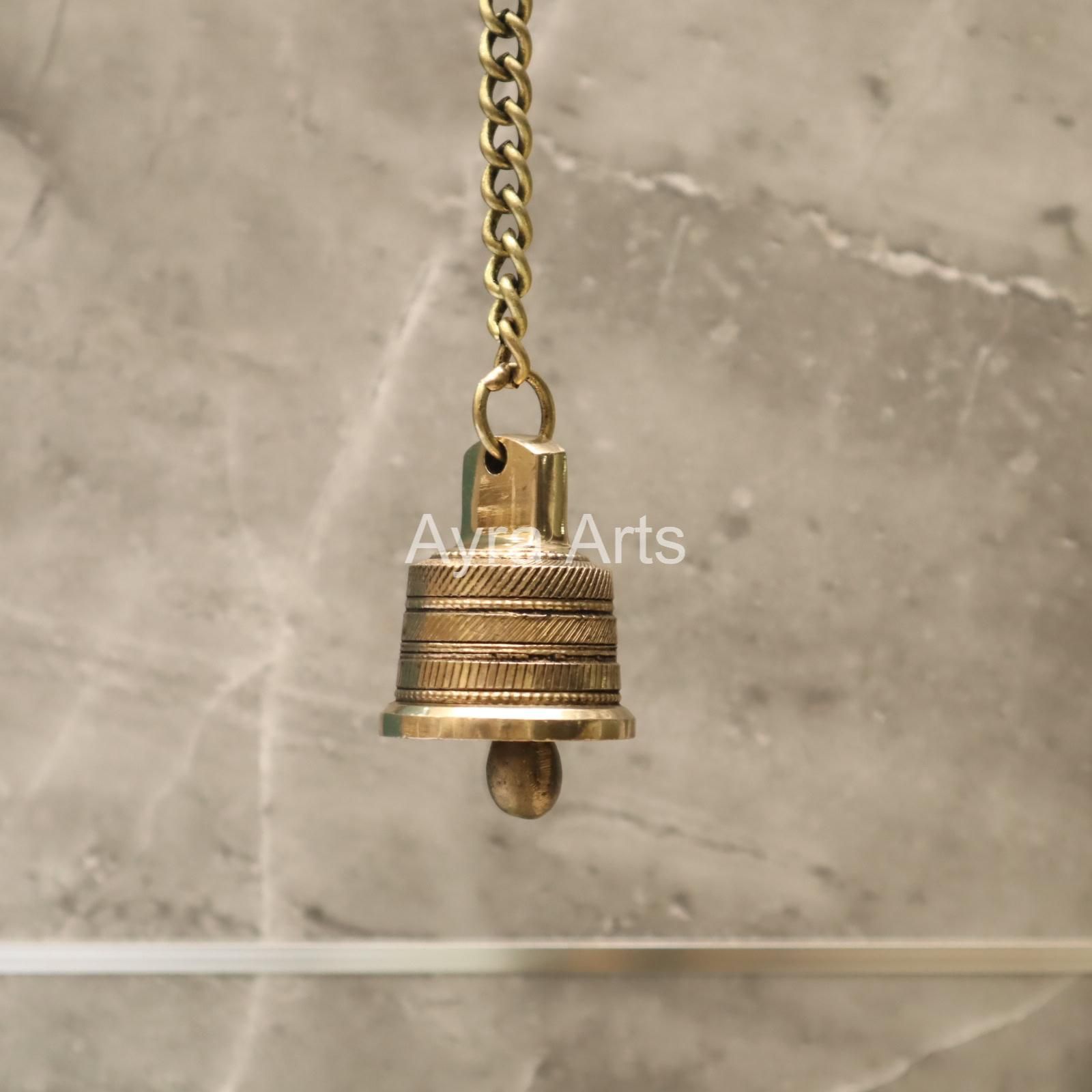Brass Wall Hanging Bell with Chain Hanging for Home Mandir Pooja Bell Decor - 2.2 Inch Height