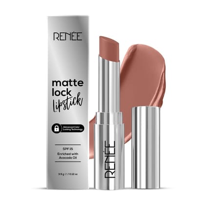 RENEE Matte Lock Lipstick - Jazz, Moisturizing, Long Lasting & Weightless Formula, Intense Color Pay Off with Ultra-Matte Finish, Enriched with Avocado oil, Vitamin E, D & Beta-Carotene, 3.5 Gm RENEE Matte Lock Lipstick - Jazz, Moisturizing, Long Lasting