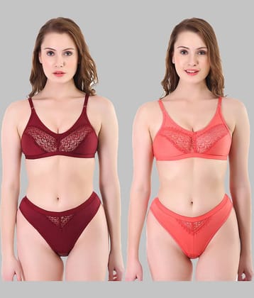 TCG Pack of 2 Cotton Lycra Women's Bra & Panty Set ( Pink ) WL103