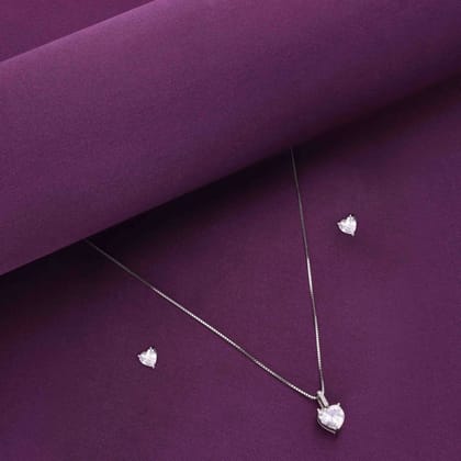 Sterling White Heart Solitaire Necklace-White Stone / Silver
