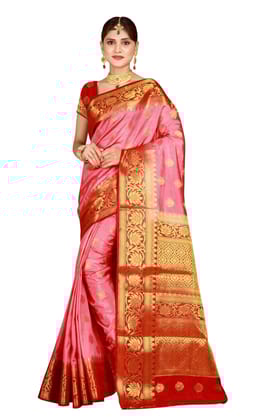 Narivastra Lotus Border Pink Color Pure Banarasi Silk Saree