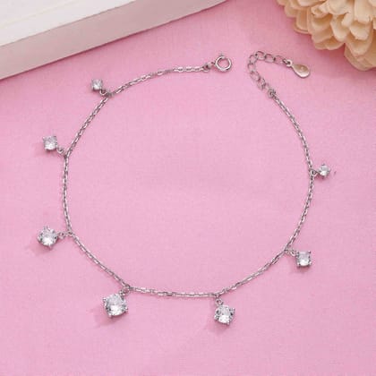 Charms of Solitaire Orbs Silver Anklet-White Stone / Silver