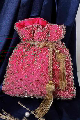 Hot Pink Silk Embroidered Potli