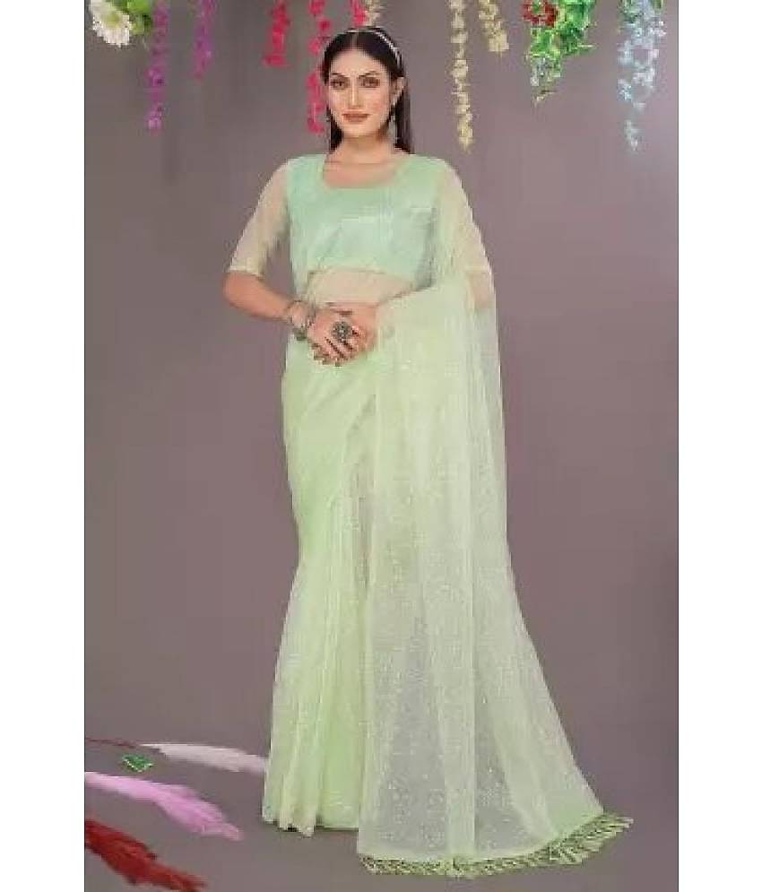 Vkaran Net Solid Saree Without Blouse Piece ( Indigo )