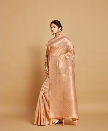 Women's Linen Printed Saree with Unstitched Blouse (Peach, 5-6 Mtrs)