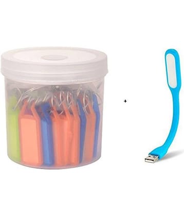 Abaj Pack of 50 Assorted Tag Keychain comes with Container Box with USB Led Light( Colors May Vary )