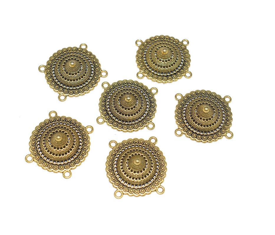 Antique Gold 4 Hole Connector for Jewellery Making and Embroidery Work. CTR-003-Per Packet of 4 Pair / 34 MM