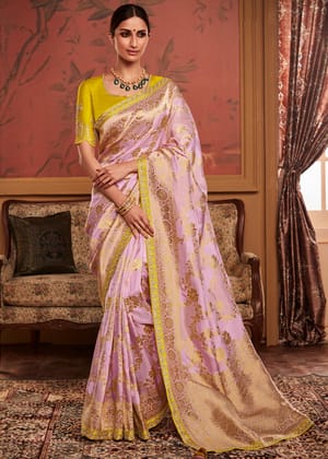 Delight Mauve Woven Banarasi Designer Silk Saree With Embroidered Blouse