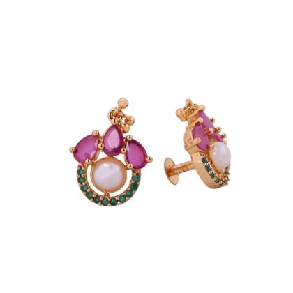 Elegant Gold-Plated Earrings With Ruby And Pearl Accents