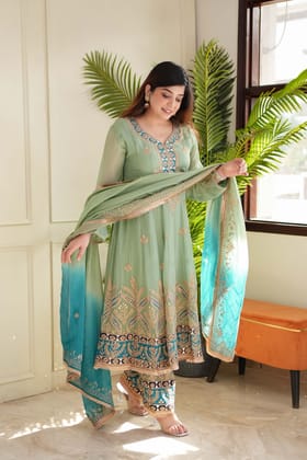 Meher Green Short Anarkali With Salwar-M