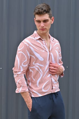 Cadman - Viscose Abstract Print Shirt - Peach-M-40 / PEACH