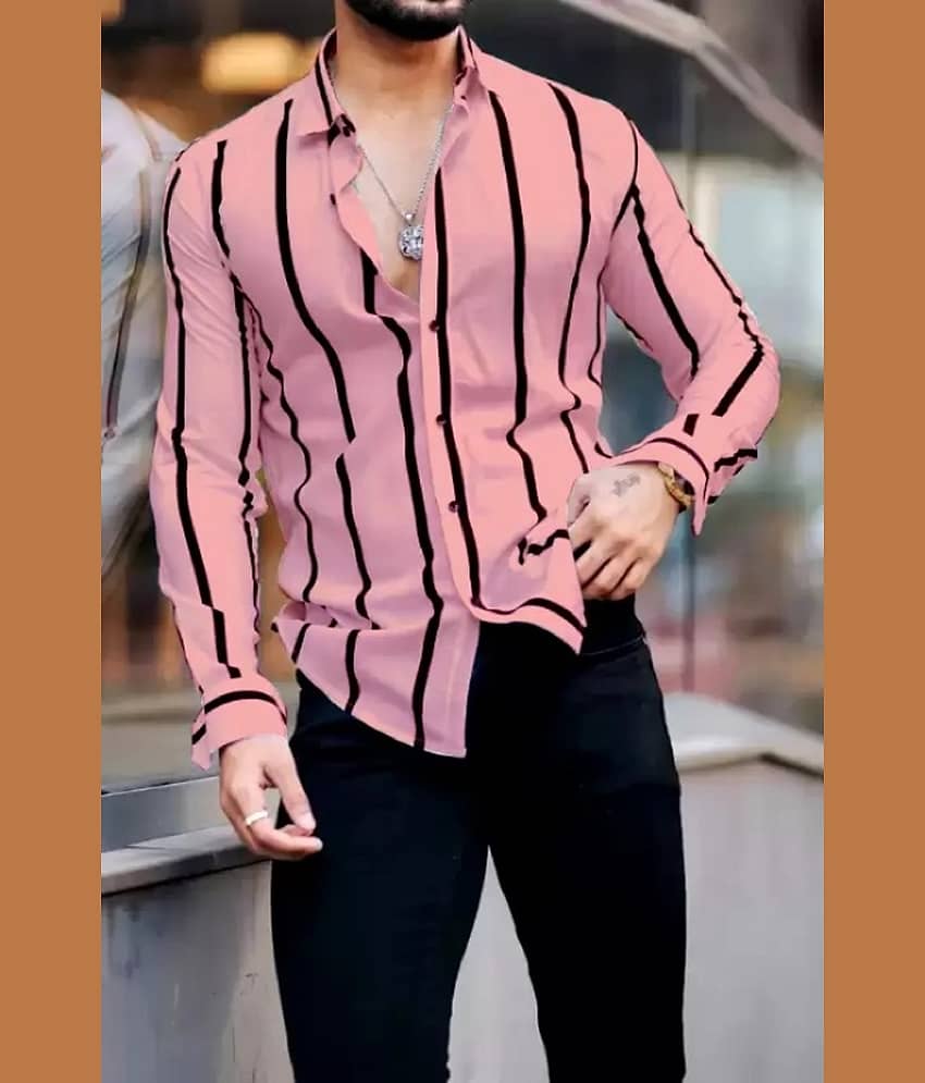 ARZ Polyester Regular Fit Self Design Full Sleeves Men's Casual Shirt - Pink ( Pack of 1 )