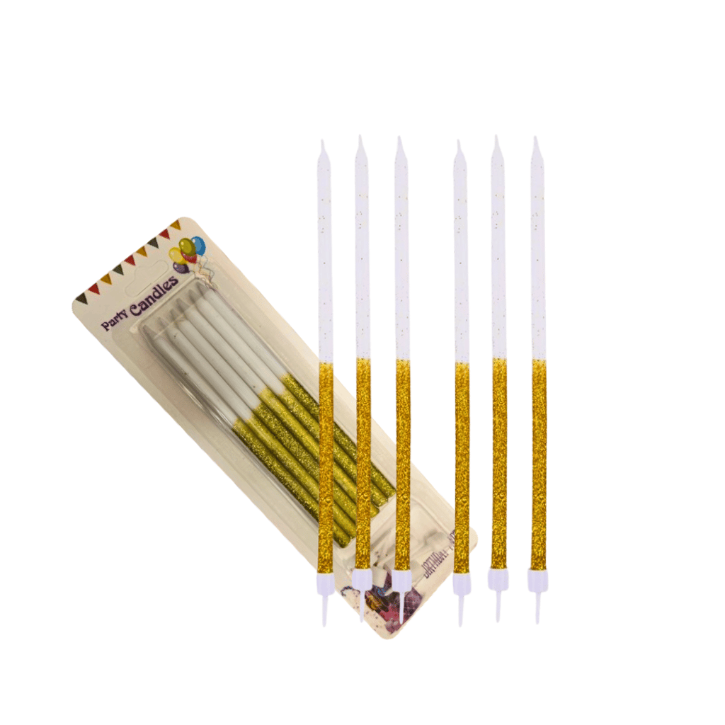 White Gold Tall Glitter Candles - 6PC - Party and Festive Needs | Buy online on ZillyBuy