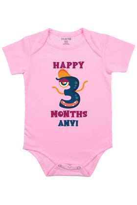 Three Month Birthday Baby Romper | Onesies w/ Custom-Baby Romper / Pink / 0-3 Months