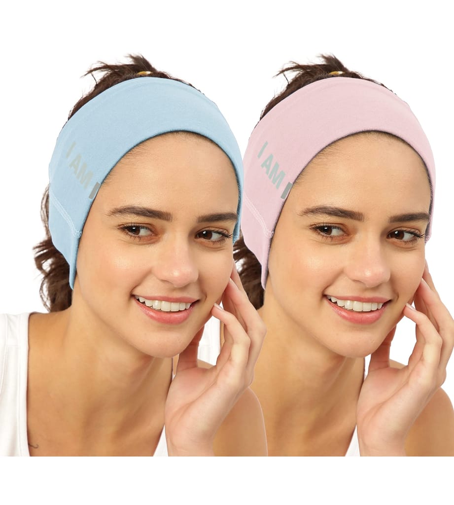 FREECULTR Unisex Bamboo Bandana, Anti Microbial Super Soft & Comfort Fit, Breathable Multipurpose Headband, Face Mask for Dust Protection and Sun - Size Printed Pack of 2-Chalk Blue, Peach