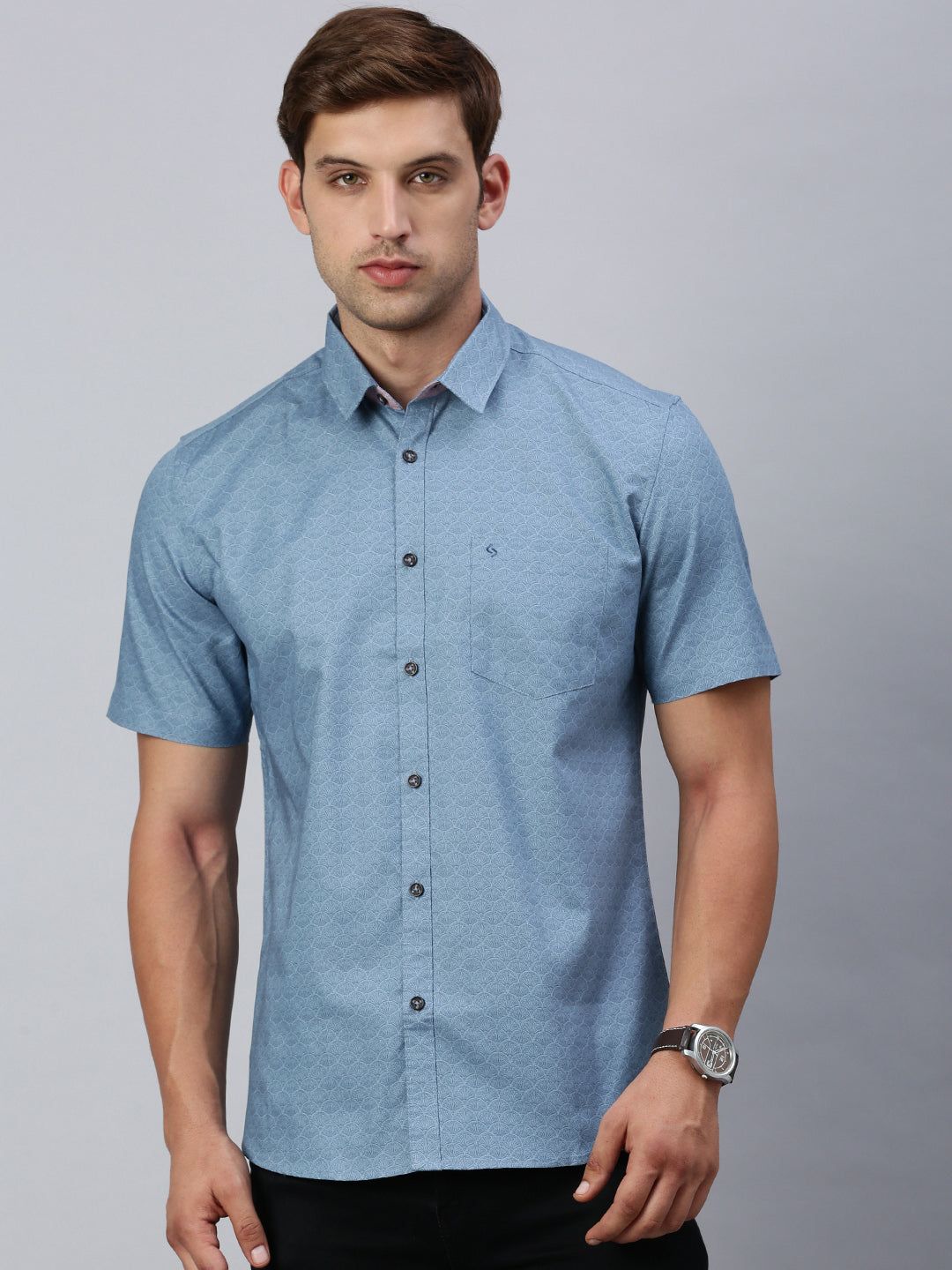 Classic Polo Men's Half Sleeve Blue Slim Fit Printed Casual Shirt | SP2-CL-12 A-HS-PRT-SF