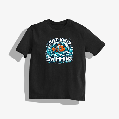 "finding nemo" Inspired T-Shirt - Round Neck Drop Shoulder Graphic Printed Oversized Cotton T-shirt-S / Black