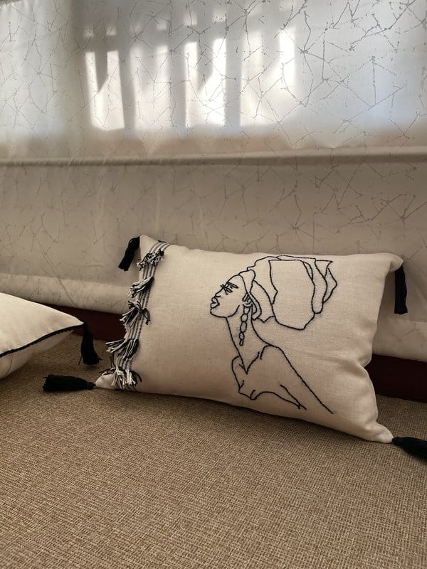 KRI India Lined Tribal Cushion cover 12x18" | White & Black | Wash & Care | 100% Cotton | Handcrafted in India. 100% organic & natural.