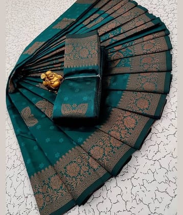 Vastukala Silk Woven Saree With Unstitched Blouse Piece ( Light Blue )