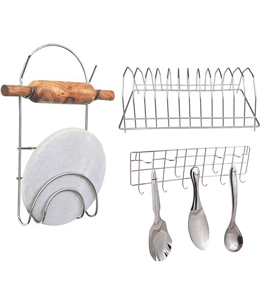 JISUN - Silver Stainless Steel Dish Racks ( Pack of 3 )