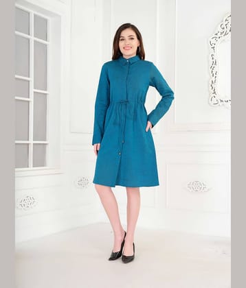 Mantra Fashion Women Cotton Solid Fit & Flare Dress ( Blue )