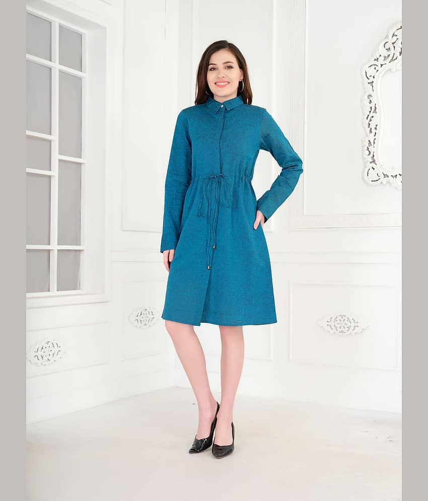 Mantra Fashion Women Cotton Solid Fit & Flare Dress ( Blue )