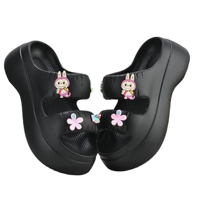 Eva Stylish Black Platform Sliders for Women