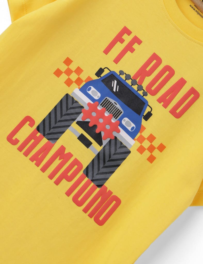 Premium Kids Boys T shirt Cotton Dandelion Yellow Off Road Champion 2025 at ShopCircuit | ONDC