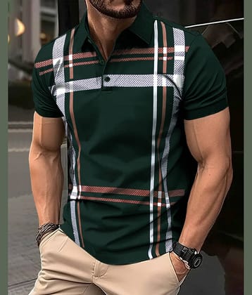 Eyebogler Men Cotton Blend Regular Fit Checks T-Shirt ( Green )