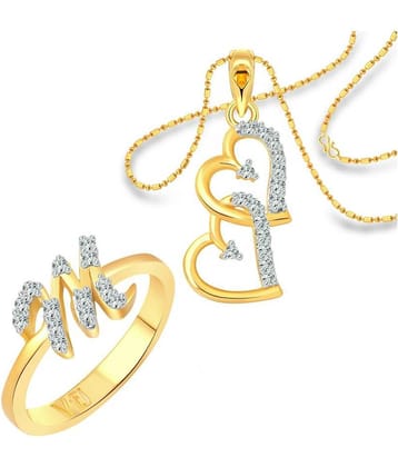 Vighnaharta "M" Letter Ring with Heart Pendant (1189FRG-1216PG) CZ Gold and Rhodium Plated Alloy Combo set for Women and Girls