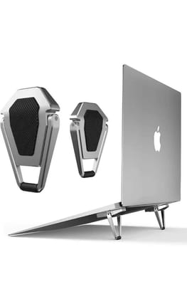 Aluminium Mini Laptop Riser Stand, Zinc Alloy, Silver, 15 Degree Inclination, Portable with Rubber Non-Slip Pads, Modern Style, Universal Compatibility