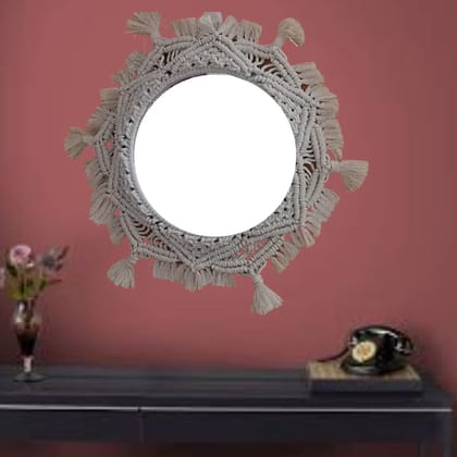 Round Macrame Pure White Designer Mirror