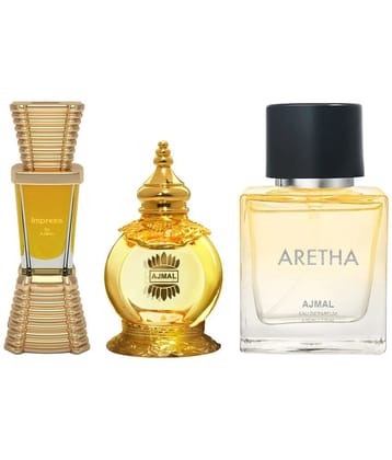Ajmal Mukhallat AL Wafa 12ml And Impres 10ml Attar And Aretha EDP 50ml For Men & Women Pack of 3
