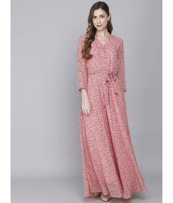 TOGZZ Women Georgette Printed A-line Dress ( Pink )