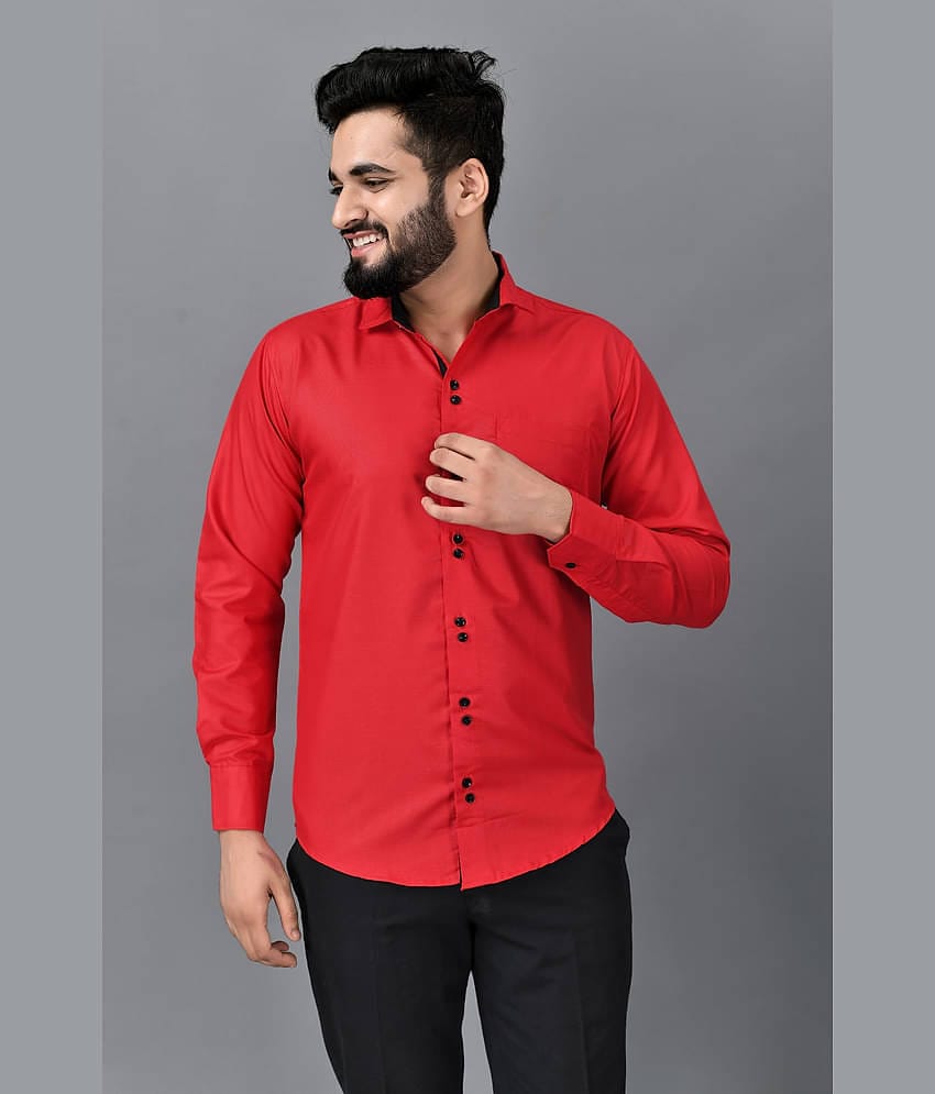 VTEXX Cotton Blend Regular Fit Solids Full Sleeves Men's Casual Shirt - Red ( Pack of 1 )