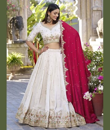 kedar fab White Silk Circular Semi Stitched Lehenga Single