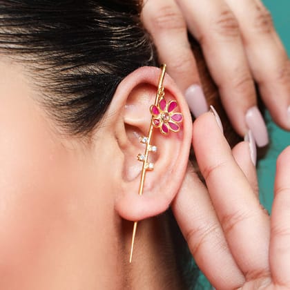 Silver Flower Earcuff-Gold