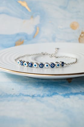 Chic Two Way Evil Eye Sterling Silver Chain Bracelet-Silver / 6 inches adjustable upto 8 inches