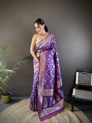 Purple Soft Silk Meenakari Zari Weaving Banarasi Saree