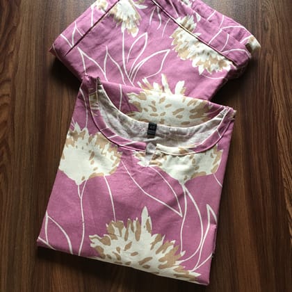 Pink Cream Flower - Cord Set - Pure Cotton-46 - 3XL