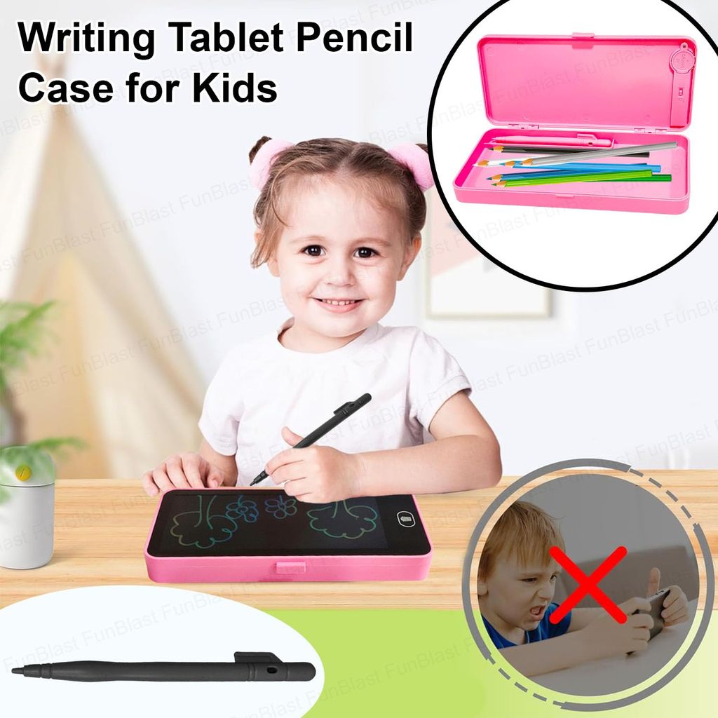 Writing Tablet Pencil Case for Kids – 2 in 1 LCD Digital Slate for Kids, E-Note Pad, Pencil Box for Kid, Doodle Writing Board for School Going Kid, Educational Toys (Pink)