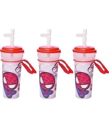 Gluman Disney Spiderman Cartoon Character Printed Sipper Bottle for Girls I Leak Proof, 100% Food Grade| BPA Free | Recyclable/Reusable | Spout Lid 350ml (Pack of 3)